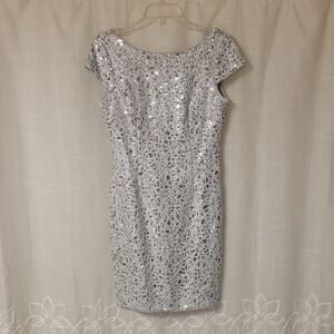 Adrianna Papell Silver Sequin Dress